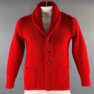 PRINGLE Size L Red Knit Wool Shawl Cardigan